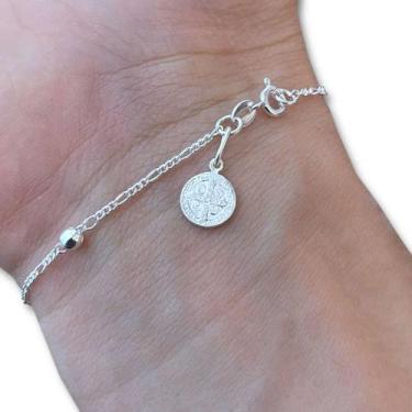 Imagem de Pulseira Medalha São Bento Prata 925 Legítima Feminina Bola - Hakuna J