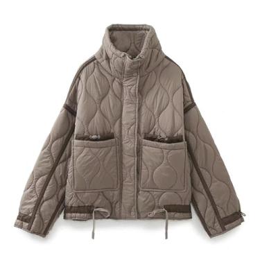 Imagem de Jaqueta Puffer Leve Acolchoada Para Mulheres Inverno Oversized Thin Zip Up Jaqueta Casaco, 02, L