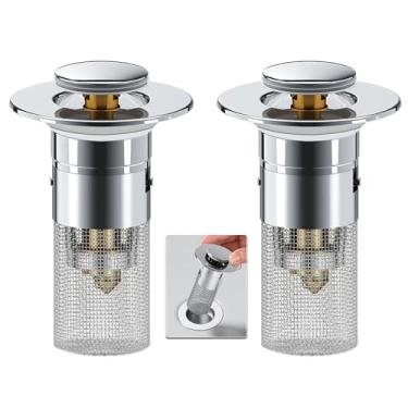 Imagem de GuiMemi 2 Peças De Filtro Coletor Cabelo Para Ralo Pia Banheiro - Pop-Up Aço Inoxidável Com Cesto Removível, Encaixe Universal Pias 1,02-1,2", Instalação Sem Ferramentas.