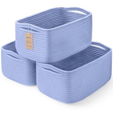 Imagem de Maxuni Pacote com 3 cestas de armazenamento para organizar | Cesta de brinquedo para prateleira de tecido | Cestas de corda para presentes vazias | Cestos organizadores de armário com alças | Caixa