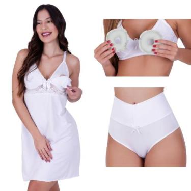 Imagem de Combo Camisola Amamentação Renda + Rosquinha para Seios + Calcinha Tha