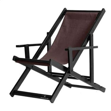Imagem de Espreguiçadeira Preguiçosa Dobrável Envernizada Black em Madeira Maciça Tecido
