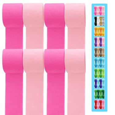 Imagem de 8 rolos de papel crepe, 200 pés, conjunto de vaporizadores de festa rosa e rosa claro para decoração de festa, casamento, aniversário, chá de bebê (1,8 polegadas x 2,8 m/rolo)