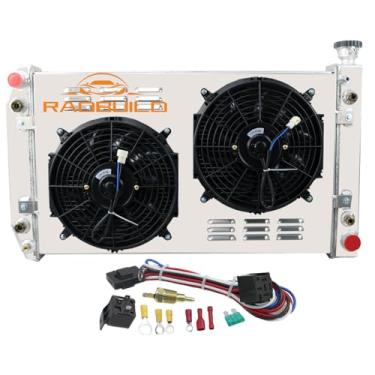 Imagem de RadBuild Radiador de alumínio de 4 fileiras para Chevy GMC C/K 1988-1999 1500 2500 3500 5.0L 5.7L V8 Radiador Pickup Radiadores Shroud 5.1x30.5 cm Kit de relé de ventiladores 89 90 91 92 93 94 95 95
