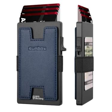 Imagem de Carteira masculina fina com porta-cartões minimalista com bloqueio de RFID com função pop-up, design ultrafino, estojos para cartões de visita de metal para mais de 12 cartões, presentes para homens