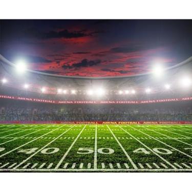 Imagem de DORCEV Cenário de campo de futebol americano de 3 x 2,4 m para fotografia, decoração de fundo de competição de futebol americano, auditório, campo de futebol, gramado, crianças, meninos, atletas