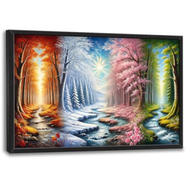 Imagem de Arte de parede grande para quatro estações, imagens de árvores da vida, decoração de parede, primavera, verão, árvore, pintura, paisagem, arte moderna, decoração de casa, sala de estar, banheiro