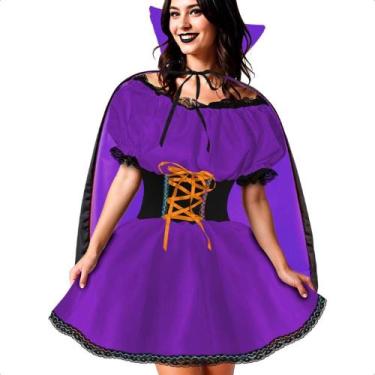 Imagem de Fantasia Halloween Vampira Dark de Luxo Com Capa Adulta Feminina - Fan