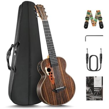 Imagem de Caramel CB904G Guitarra Elétrica de Madeira de Ébano de 76 cm Kit de Guitarra Pequena para Iniciante Guitarlele Conjunto de Cordas, Bolsa Acolchoada para Gig Bag, Alça e Montagem na Parede