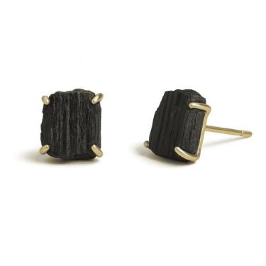Imagem de Brinco Tarraxa Turmalina Negra - Cristal Natural, Banho Ouro 18k