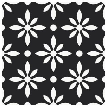 Imagem de MORCART – Adesivo autoadesivo para piso de vinil DIY: Flores quadradas pretas + brancas 20 x 20 cm, 20 peças, adesivo de azulejo à prova d'água e removível para cozinha, banheiro, escada FT-1625