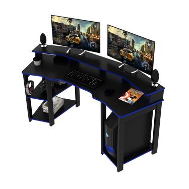 Imagem de Mesa Para Escritório Home Office Gamer Me4167 Mdp Preto/Azul