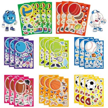 Imagem de 24 Sheets DIY Make a Face Ball Sports Stickers for Kids, Make Your Own Mixed & Matched Basketball Baseball Rugby Volleyball Soccer Sticker for Birthday Party Supplies Favors Class Reward (Ball)