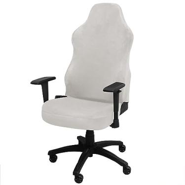 Imagem de Capas de cadeira de jogos com apoios de braço, capas de assento de veludo elástico para cadeira de jogos (branca)