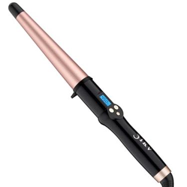 Imagem de IKV Modelador De Cachos Cônico Dupla Voltagem Para Cabelos Longos, Chapinha Cerâmica 1 ¼ A 3/4 Polegadas Ondas Praianas, Com Tela Lcd 225 450°F, Luva Inclusa