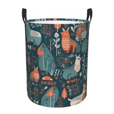 Imagem de Cesto de lavanderia de animais escandinavos, dobrável, impermeável, cesto de armazenamento de roupas com alças, pano Oxford, organizador de brinquedos, cesta para banheiro, lavanderia, quarto, pequeno