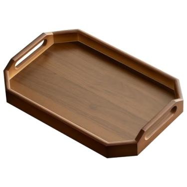 Imagem de Bandejas de madeira, retangulares, octogonais de bambu com alças, bandeja de servir rústica para decoração de casa, bandeja multiuso para chá, frutas e lanches