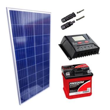 Imagem de Kit Placa Solar 155w Controlador 30a Lcd Bateria 70ah - Monocristalino
