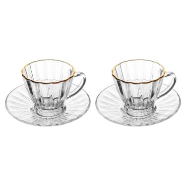 Imagem de LYOR - Conjunto 2 Xícaras para Café com Fio de Ouro e Pires Radial 90ml Cristal