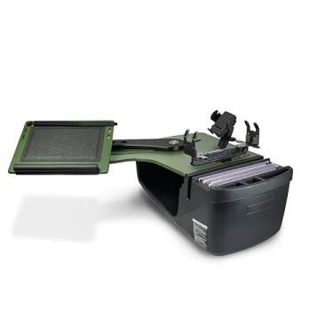 Imagem de AutoExec AE-RDBS-PS-PM-AG Reach Car Desk para sua estação de trabalho de veículos e escritório móvel, banco traseiro verde exército com suporte de impressora e suporte para telefone