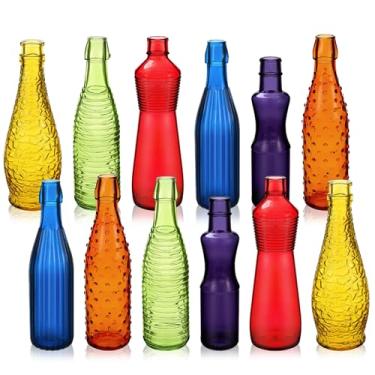 Imagem de Zhehao 12 garrafas de vidro coloridas, garrafas de vinho vazias coloridas, garrafa de vidro decorativa para garrafa, árvore, jardim, quintal, decoração de casa ao ar livre (cor arco-íris escuro