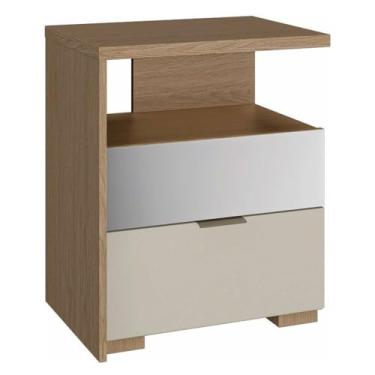 Imagem de SRR | Mesa de Cabeceira Regência 2 Gavetas e Espelho MDF Móveis Rimo Marrom Off White
