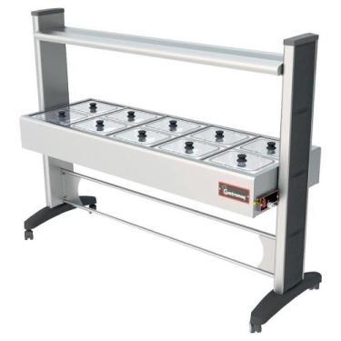 Imagem de Buffet Aquecido Gastromaq Super Luxo Inox 10 Cubas Tampa Vidro Cobertu