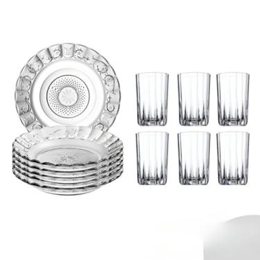 Imagem de Jogo De Pratos Fundos E Copos 12 Peças Aparelho De Jantar Em Vidro (Prato Estrela + Copo Bilajio)