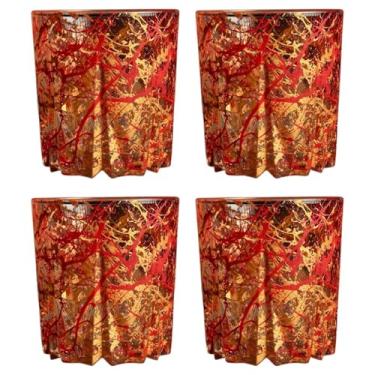 Imagem de Conjunto 4 Copos de Whisky 300ml Copos Para Suco Drink Whisky De Vidro Grosso (Personalizado) Vermelho com Dourado