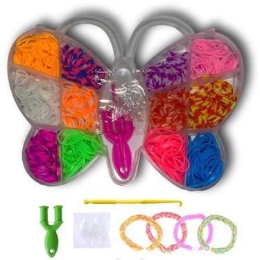 Imagem de Kit Maleta Borboleta Infantil Completa De 350 Elásticos Para Fazer Pulseiras, Fábrica De Bijuterias Com Acessórios, Braceletes Coloridos, Brinquedo De Artesanato Criativo