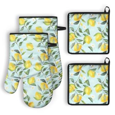 Imagem de QXWREL Conjuntos de 2 luvas de forno e suportes de panela para cozinha, luvas de forno resistentes ao calor e almofadas quentes para cozinha, luvas macias para forno e churrasqueira, itens essenciais