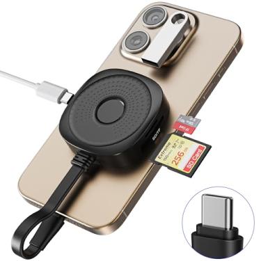 Imagem de Leitor de cartão SD magnético USB C, leitor de cartão SD Magsafe Mico com slot SD/TF 4.0, porta USB-A, carregamento USB-C 100W PD, leitor de cartão de memória magnético com transferência de dados USB