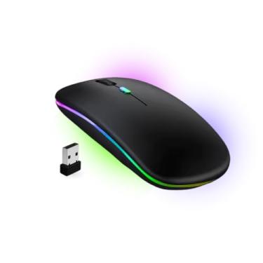 Imagem de Mouse Sem Fio RGB Silencioso Recarregável – USB + Bluetooth, Design Slim, Luz LED Colorida, Ideal para Notebook, PC e Gamer Linha Premium