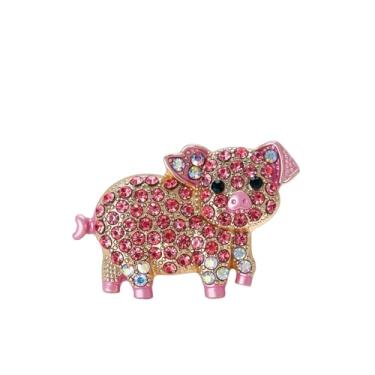 Imagem de Solighter Broche de porco de strass rosa para mulheres broche porquinho de cristal brilhante para mulheres joias de animais fofos, Large, Metal, Sem Pedra Preciosa