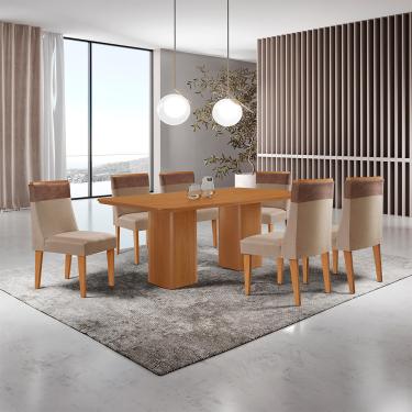 Imagem de Mesa de Jantar Eloise 180cm Tampo MDF Laminado com 6 Cadeiras Andes Moderna Mobília - Linho Capuccino/Tork/Naturale/Naturale