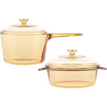 Imagem de Conjunto de panelas de cerâmica de vidro 1L + 1,5L – Panelas de vidro transparente resistente ao calor com tampa, alça de fácil aderência e compatibilidade com várias placas de fogão (2 peças)