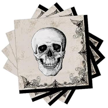 Imagem de DYLIVeS Guardanapos de festa de Halloween, guardanapos de papel descartáveis de caveira e morcegos de Halloween, suprimentos de festa de Halloween para almoço, sobremesa, coquetel, decoração de festa