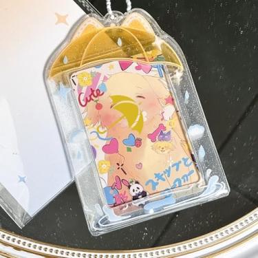 Imagem de Chaveiro com porta-cartões fotográficos Kpop, capa protetora de PVC transparente em forma de guarda-chuva, porta-cartões de identificação Kpop de 7,5 cm com corrente de bola de contas, presente para