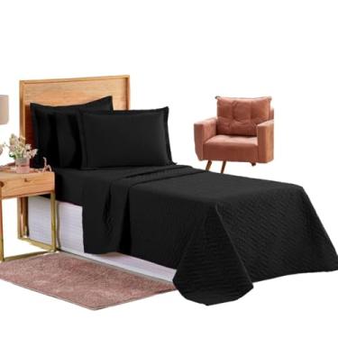 Imagem de Colcha Coxa Cocha Cobre Leito Jogo Roupa Cama Solteiro 2 Pçs Matelado Fronha Quarto Macio Preto Luxo Basico Simples