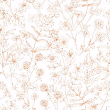 Imagem de VaryPaper Papel de parede floral com desenho branco/laranja, 44 x 190 cm, papel de parede floral boho para banheiro e quarto, papel de contato floral decorativo removível para móveis de armário