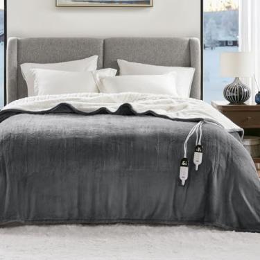 Imagem de Degrees of Comfort Cobertor elétrico aquecido tamanho Queen com controle duplo - Cobertores de aquecimento de flanela macia com 6 configurações de calor, desligamento automático de 10 horas, proteção