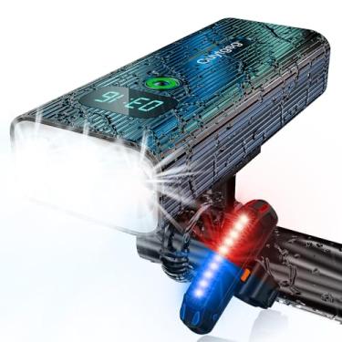 Imagem de Luz de bicicleta 2026 de 5800 lúmens, luz de bicicleta de alto brilho 3 LED com LCD, lanterna traseira de farol recarregável de 10 modos, suporte rotativo de 360°, luz de alumínio à prova d'água, 48