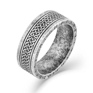 Imagem de Wisbal Anéis vintage de nó celta para homens, anéis de runas nórdicas de corvo nórdico de aço inoxidável, tamanho 7-13, Aço inoxidável, Sem pedra preciosa