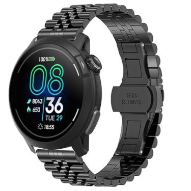 Imagem de Pulseira de metal inoxidável sólido de 20 mm e 22 mm com fecho dobrável de borboleta compatível com smartwatch COROS PACE Pro/PACE 3/APEX 2 Pro/APEX 46 mm/APEX 2/PACE 2/APEX 42 mm (preta, pulseira de