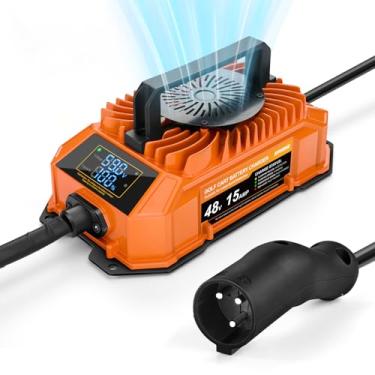 Imagem de Kohree Carregador de carrinho de golfe de 48 volts e 15 amperes para carro club Precedent e bateria de chumbo ácido DS com ecrã LED de progresso em tempo real, tomada redonda de 3 pinos
