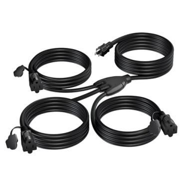 Imagem de K KASONIC Cabo de extensão de Halloween para ambientes externos, divisor de 1 a 3 vias, 16AWG/3C SJTW, cabo à prova de intempéries para decoração de férias