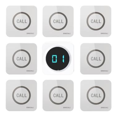 Imagem de SINGCALL Sistema de pager de restaurante, sistema de chamada de garçom, pagers e bipes para cozinha, fast food, hotel, restaurantes, café, bar para chamar garçons, 8 botões de chamada sem fio à prova