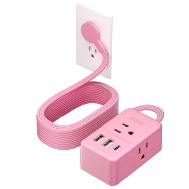 Imagem de NTONPOWER - Fonte de alimentação com 3 tomadas e 3 USB (1 porta USB C) - Rosa 3 pés