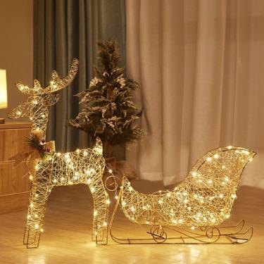 Imagem de Rena & Trenó De Natal Led Veado Com Cordas Decoração De Ferro Decorações De Natal De Moldura De Ferro Veado Branco Quente Para Gramado Casa E Jardim