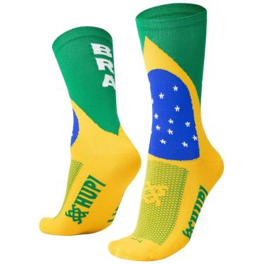 Imagem de Meia HUPI Brasil Cano Médio 1 Par para Corrida Bike, Cor: Amarelo/Verde/Azul, Tamanho: Único 36-42